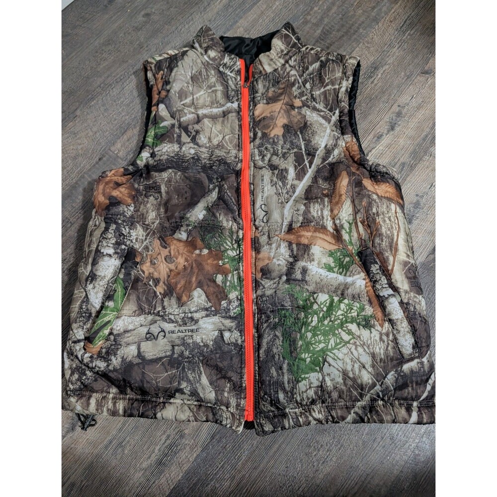 Realtree Reversible Puffer Vest Size Medium Black Camo Hunting Outdoor Men's